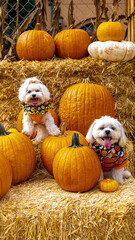 Cute dogs with Fall Harvest Pumpkin Patches