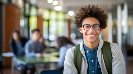 Tuinposter Young latin student man smiling with glasses © Eliab Acevedo