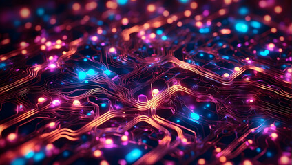 Neon circuit digital transformation wallpaper, Futuristic technology symbol, Abstract neon circuit illustration, Digital transformation design, Tech innovation concept, Neon circuit and digital visual
