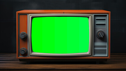 An old TV set with green screen, compositing, chroma key