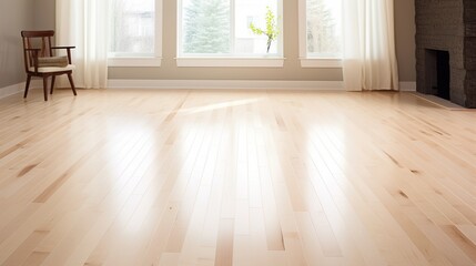 Fototapeta premium Maple hardwood floor with a light, creamy color and subtle grain, creating a bright and airy ambiance in the interior