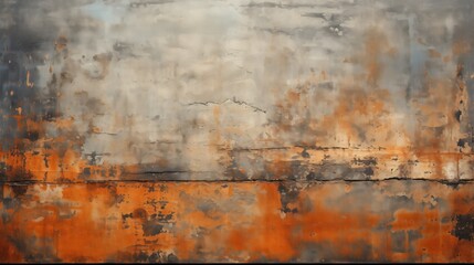 An expressive abstract featuring weathered rust and an industrial decay aesthetic, with a warm orange gradient creating a bold and atmospheric backdrop for contemporary spaces.