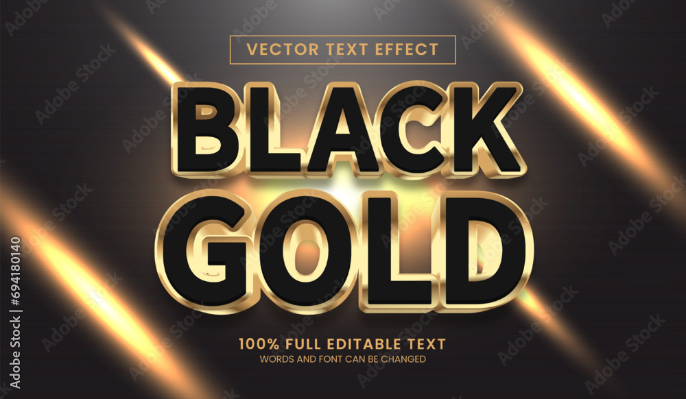 Sticker design editable text effect, black glod text vector illustration