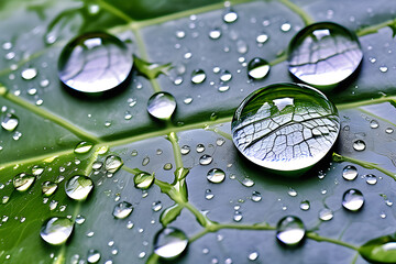 water-droplets-on-a-leaf. Generative AI