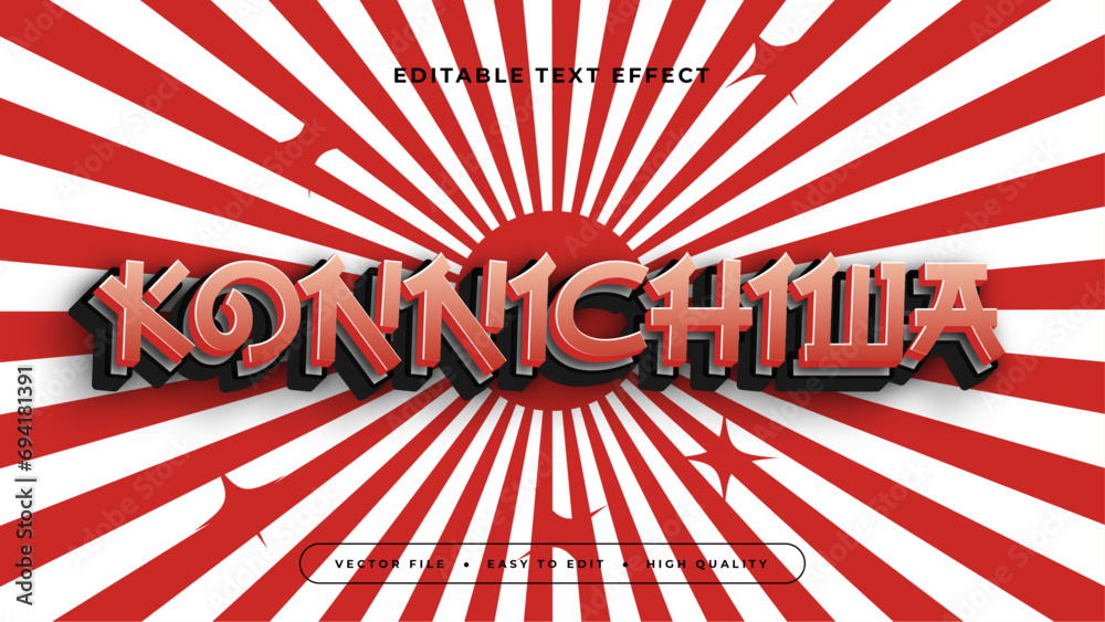 Poster konnichiwa white and red 3d editable text effect - font style. japan japanese text effect