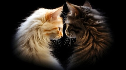 Portrait of two cats forming a heart, background image, generative AI - obrazy, fototapety, plakaty