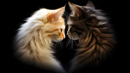 Deurstickers Portrait of two cats forming a heart, background image, generative AI © Hifzhan Graphics