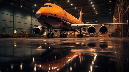 Large aircraft in aircraft maintenance hangar