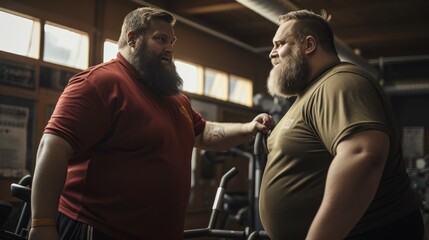Fat man exercising at the gym - obrazy, fototapety, plakaty