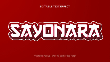 Sayonara red and white 3d editable text effect - font style. Japan japanese text effect