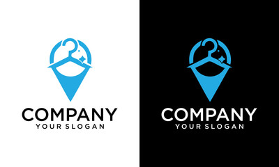 Creative Laundry location logo design illustration with pin point and creative concept Premium Vector