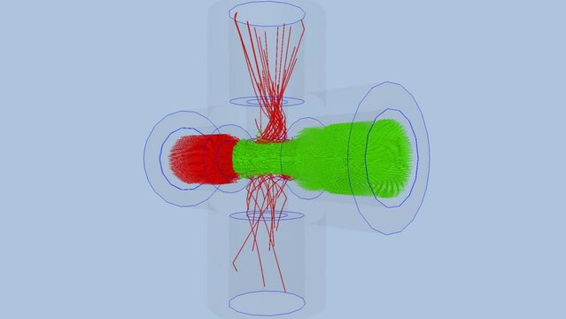 CFD simulation Computational fluid dynamics - Cross-shaped pipe media collision airflow simulation