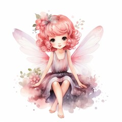 Watercolor fairy girl. Hand painted illustration isolated on white background.