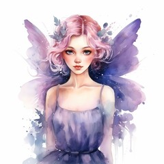 Fototapeta premium Watercolor fairy girl. Hand painted illustration isolated on white background.