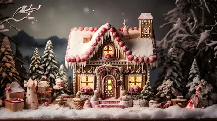 Obraz premium Miniature House, Snowy Winter Christmas