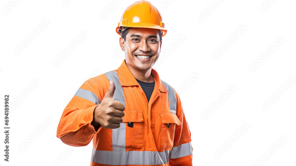 Wall mural Happy smart engineer man smiling isolated without background.