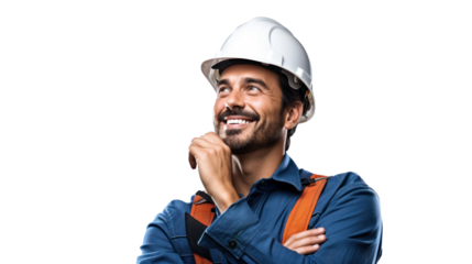 Happy smart engineer man smiling isolated without background.