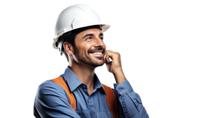 Happy smart engineer man smiling isolated without background.