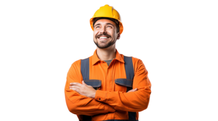 Happy smart engineer man smiling isolated without background.