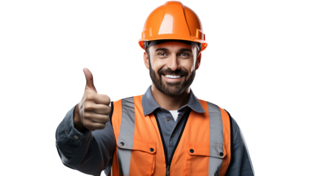 Happy smart engineer man smiling isolated without background.