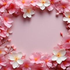 Fototapeta na wymiar pink cherry blossom on pink background, generative AI