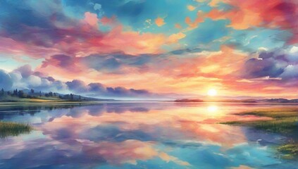 Fototapeta na wymiar _Incredibly_beautiful_sunsetSun_skylakeSu_