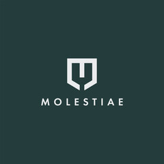 minimal letter M shield line logo design