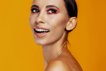 Woman studio girl color beauty model face skin smile make-up portrait fashion