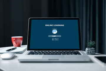 Video conference call technology to carry out digital training course for student to do remote learning from anywhere. E-learning and Online Education for Student and University Concept.