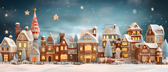 Amidst the serene winter sky, a snow-covered house adorned with twinkling lights stands out in the outdoor landscape