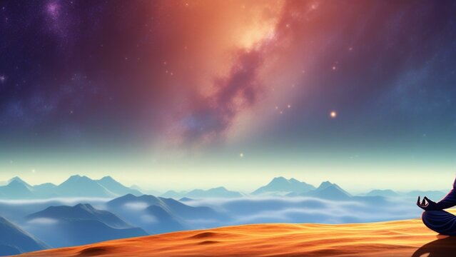 cartoon clipart figure meditating in space galaxy wallpaper