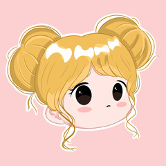 cute sticker character girl with yellow hair