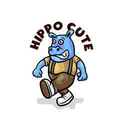 Hippo mascot cartoon retro logo