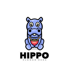 Cute hippo ramen mascot design logo
