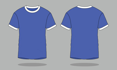 Blue-White Short Sleeves T-Shirt Design on Gray Background.Front and Back View, Vector File