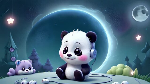 breathing animation, panda cute lullaby cartoon sleeping on forest, looped video background