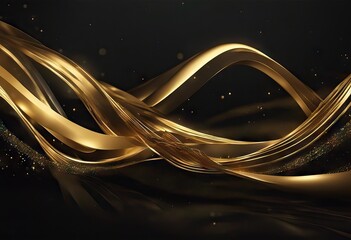 Abstract Gold Waves. Shiny golden moving lines design element with glitter effect on dark background for greeting card and disqount voucher. stock illustrationGold Colored