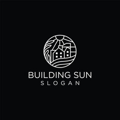 Simple Buildings Sun Light Apartment Rent Construction logo design