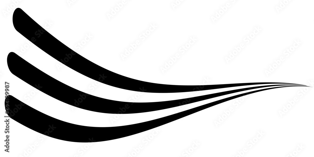 Poster black on white abstract perspective wave line stripes with 3d dimensional effect isolated on white.