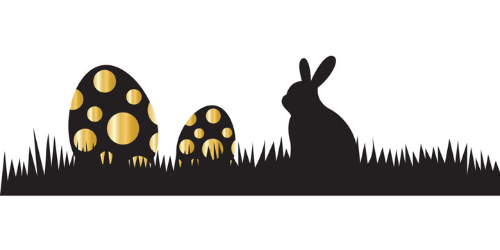 
rabbit silhouette and Easter eggs with a combination of black and gold vector eps 10