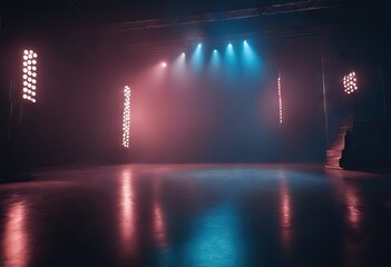 Empty dark scene blue abstract stage, neon light, spotlights, and studio room stock photoBlue, Stage - Performance Space, Backgrounds, Smoking Activity, Spotlight