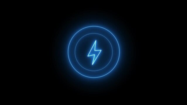Neon battery charging icon animation on black background 4k 