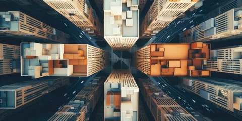Foto op Plexiglas An aerial view of skyscrapers in a city. Generative AI. © Nikolay