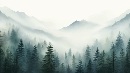 Fototapeta premium A painting of a mountain forest with trees. Generative AI.