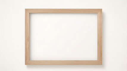 Leere h&ouml;lzerne Bilderrahmen-Attrappe isoliert auf transparentem Hintergrund, horizontale Landschaftsgrafik-Vorlage f&uuml;r Foto, Bild, Bild, Wandkunst, Text, Zitat. Rahmen aus hellem Eichenholz.
