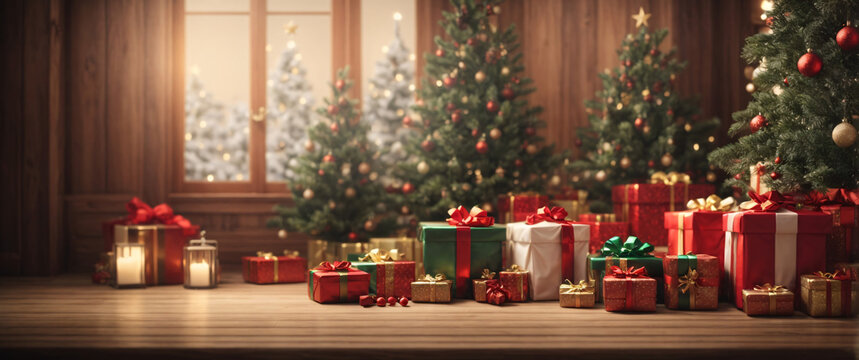 3D render Christmas background with gift boxes