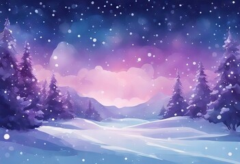 Fototapeta premium Abstract watercolor vector background. Snowfall on a cold blue winter Hand painted sky and clouds Painting Purple