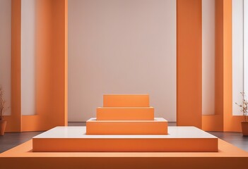 Orange podium and minimal abstract background for Halloween stock photoOrange Color, Backgrounds, Podium, Studio Shot, Domestic Room