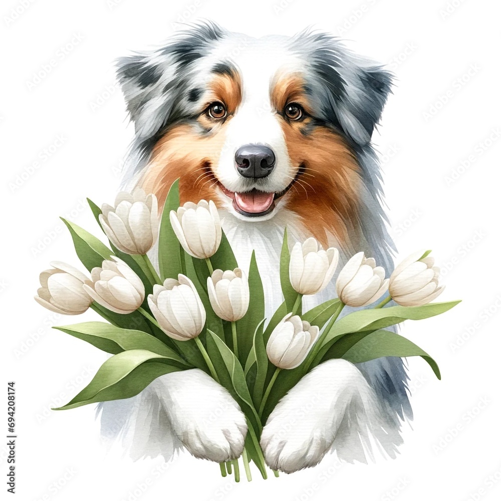 Aufkleber aussie holdig bouquet of white tulips created with generative ai technology
