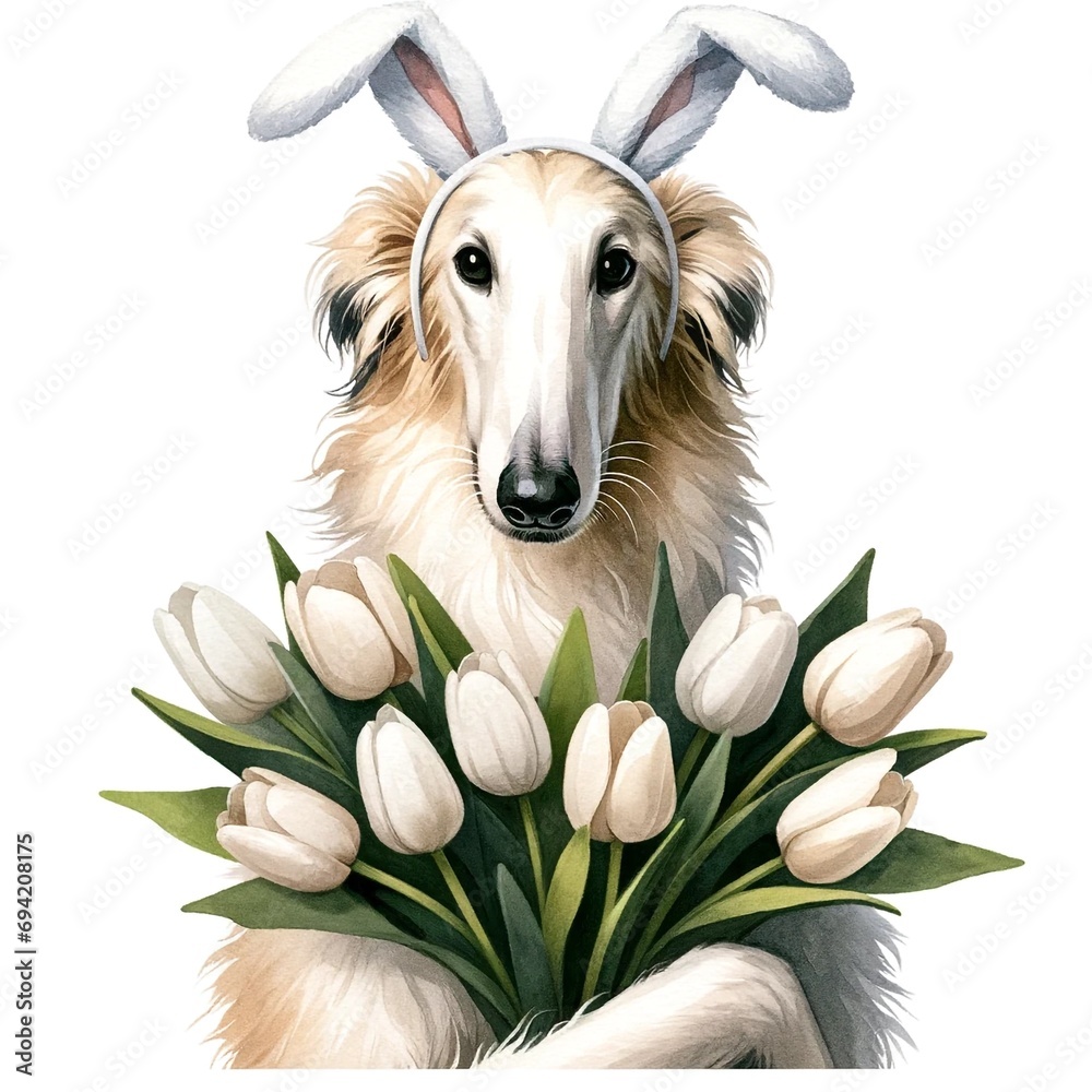 Poster easter borzoi dog illustration created with generative ai technology